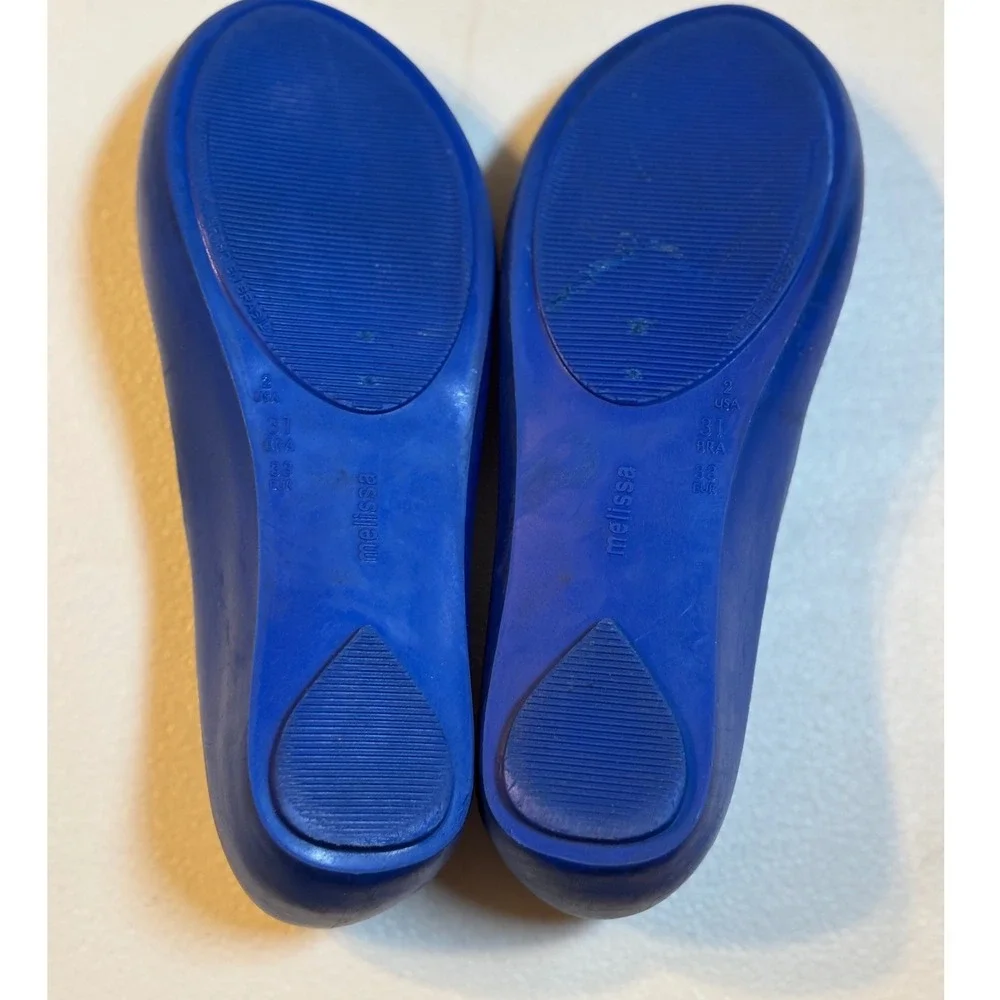 Mini Melissa Girls Blue Jelly Flats w/ Black Gem Accents - US Size 2‎ EUC